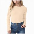 thumbnail image 1 of Splozh Long Sleeve Shirts Girls Long Sleeve Tees Girls' Soft T-Shirts Kids Basic Crewneck T-Shirts Top for Teen Girls,Beige,9-10 Years, 1 of 7