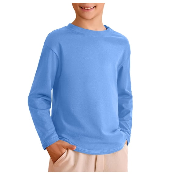 Splozh Long Sleeve Shirts for Boys Kids Boys Autumn Spring Cotton Long Sleeve Crewneck T Shirts Tee Tops Light Blue,9-10 Years