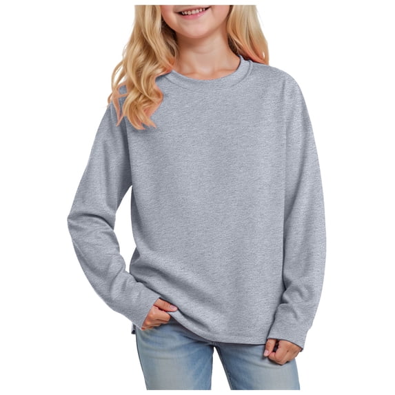 Splozh Long Sleeve Summer Tops Toddler Girls Long Sleeve Shirts Soft Cotton Tees Baby Girl Crewneck Basic T Shirts Tops Grey,9-10 Years