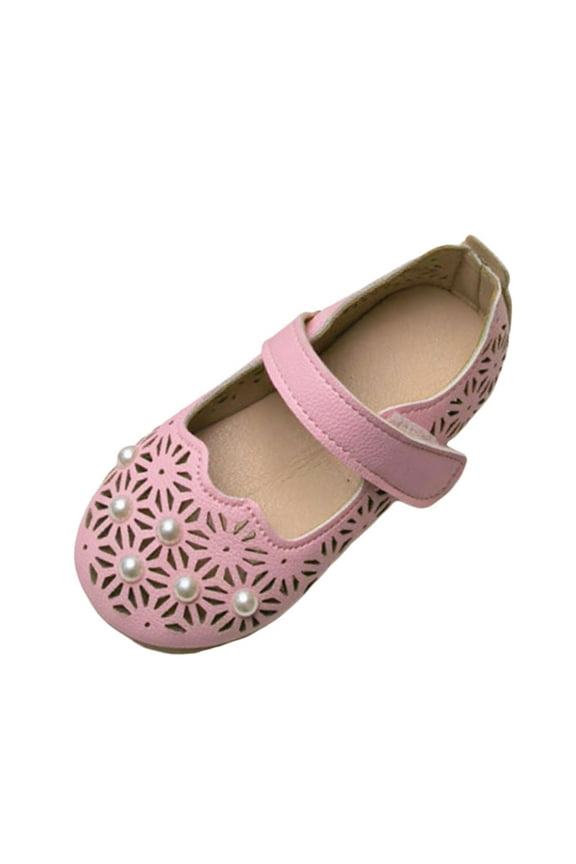 Mary Jane Heels New Girls Princess Shoes with Hollow Out Design Fashionable Soft Soled Leather Shoes Pink,US 8