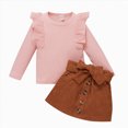 thumbnail image 1 of Splozh Matching Baby and Toddler Outfits Girls Fashion Toddler Kids Baby Girls Ruffled Crewneck Long Sleeve Ribbed Sweatshirt Tops Solid Skirt Set 2PCS Fall Clothes Set,Pink,9-12 Months, 1 of 8