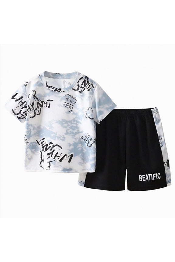 Mesh Shorts Sets 1T-14T Summer Sportswear Set Boys T Shirt Two Piece Childrens Clothing Set,Sky Blue,5-6 Years