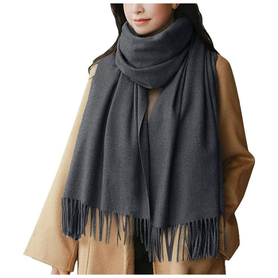 Splozh Neck Gaiter Winter Fleece Autumn and Winter Women's Solid Color Scarf Medium To Long Warm and Sweet Tassel Scarf Dark Gray,One Size