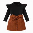 thumbnail image 1 of Splozh New Born Girl Outfit Sets Fashion Toddler Girls Ruffles Long Sleeve Ribbed Knitted Turtleneck T Shirt Tops Solid Bow Tie Skirt Outfits,Black,1-2 Years, 1 of 8