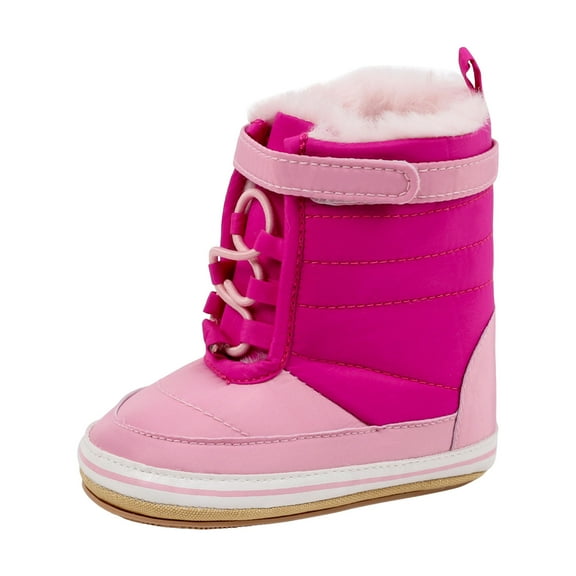 Splozh Newborn Baby Booties Socks Baby and Toddler Fleece Lined Warm Boots Color Blocked Slip Soft Outer Cotton Shoes Pink,US 6