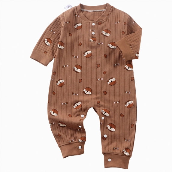 Splozh Newborn Baby Boy Clothes Baby Long Sleeved Bodysuits 3 6 12 18 24 Months Newborn Boys Girls Pajamas Rompers and Home Clothes,Brown,12-18 Months