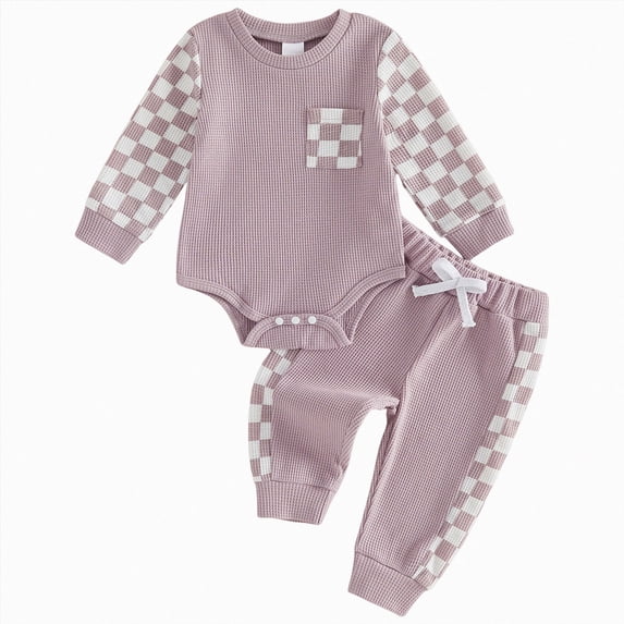 Splozh Newborn Baby Boy Clothes Fall Winter Outfit Long Sleeve Romper Pocket Pants 2 Piece Set Newborn Boy Clothes,Purple,0-3 Months