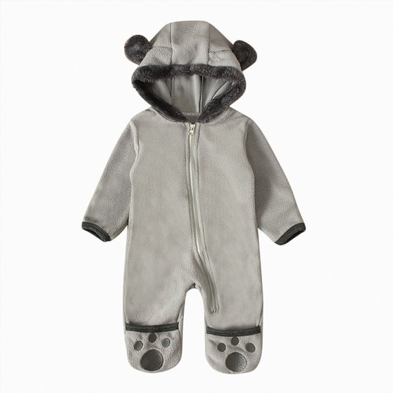 Splozh Newborn Baby Girl Clothes Newborn Infant Baby Girl Boy Bear Ears Footed Hooded Romper Fleece Jumpsuit Coat New Born Baby Girls Clothing,Grey,0-3 Months
