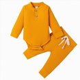 thumbnail image 1 of Splozh Newborn Baby Set Long Sleeve Bodysuit and Pant 2PCS Fall Winter Clothes,Yellow,12-18 Months, 1 of 9
