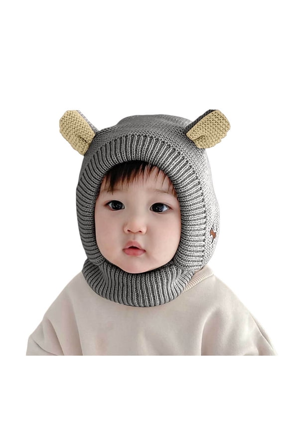 Newborn Beanie Hat Winter Winter Pullover Hat Children's Double Ear Hat Solid Color Cute Knitting Boys Girls Baby Hat Grey,6-36 Months