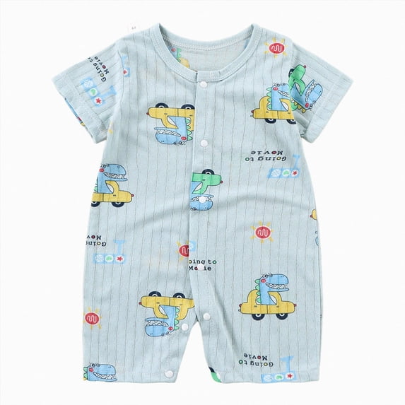 Splozh Newborn Boy Clothes, Summer Jumpsuit Boys and Girls Baby Botton Short Sleeve Round Neck Cute Shorts Rompers Infant Summer Clothes,Light Blue,0-6 Months