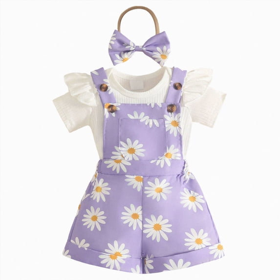 Splozh Newborn Clothes 3 6 9 12 18 Months Baby Girl Clothes Cute Shorts Outfits Romper Overall Ruffle Outfit,Purple,3-6 Months