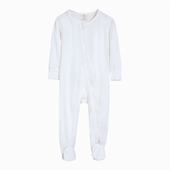 Splozh Newborn Clothes for Girls Baby Footed Pajamas 3 6 12 18 24 Months Footed Long Sleeve Zipper Cotton Infant Sleepers,White,12-18 Months