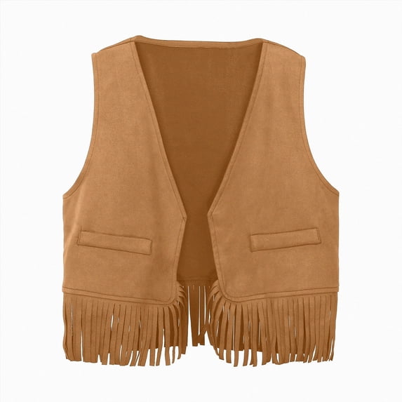 Splozh Newborn Coat Kids Western Cowboy Vest Boys Girls Suede Tassel Dress Up Jacket,Khaki,9-10 Years