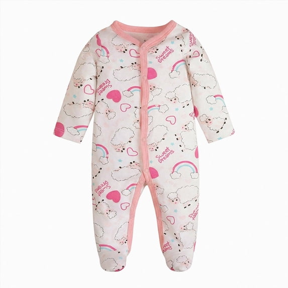 Splozh Newborn Coming Home Outfit Girl Baby Footed Bodysuit 3 6 12 18 24 Months Baby Boys Girls Cotton Cute Long Sleeve Button Down Soft Cozy Outfits,Pink,3-6 Months