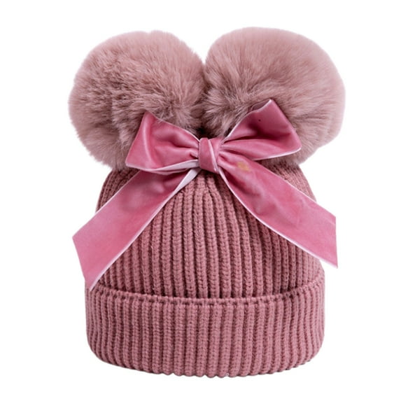 Splozh Hats for Newborn Baby Boy Baby Winter Hat with Bow Double Cap Cute Warm Toddler Boys Girls Knit Hats Pink,6-36 Months