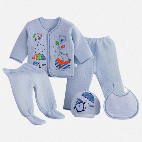Splozh Newborn Girl Clothes Newborn Baby Layette Gift Set 5-Piece Infant Boy Girl Clothes and Accessories,Blue,0-3 Months