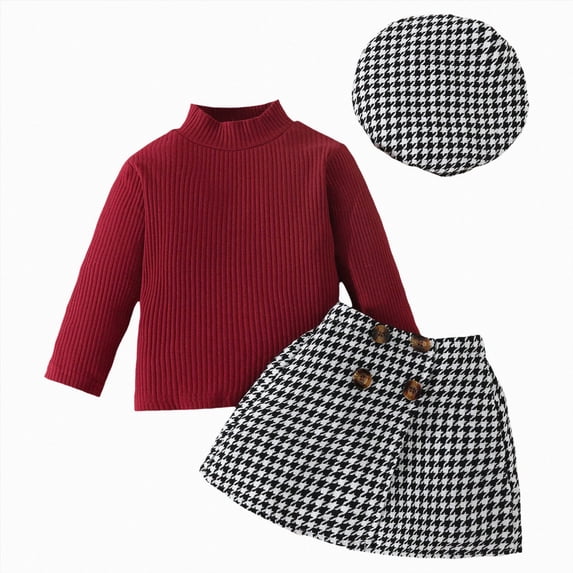 Splozh Newborn Girl Clothing Set Fashion Toddler Girls Fall Winter Outfit Three Sets Toddler Kids Girls Cute Casual Outfits,Wine,2-3 Years