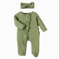 thumbnail image 1 of Splozh Newborn Girl Fall Outfits Girls Romper Solid Clothes Infant Boys Baby Headband 2PCS Ribbed Outfits Jumpsuit Set Footed Jumpsuit, Green, 3-6 Months, 1 of 6