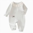 thumbnail image 1 of Splozh Newborn Girl Gifts Baby Girl Romper 3 6 12 18 24 Months Long Sleeve Jumpsuit with Ruffle Floral Bow Decorations Infant Clothes,Blue,12-18 Months, 1 of 7