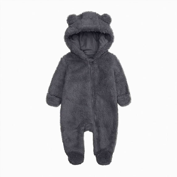 Splozh Newborn Girl Outfit Newborn Infant Baby Boys Girls Snowsuit Winter Coat Cute Bear Warm Fleece Hooded Footed Romper Jumpsuit Outfits Winter Baby Girl Clothes,Dark Gray,3-6 Months
