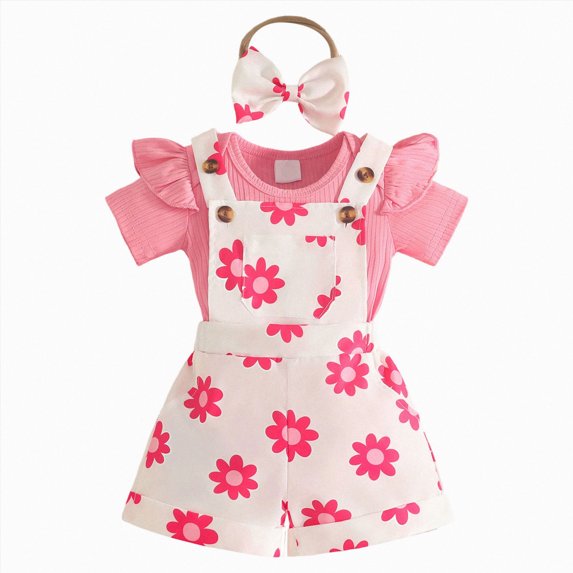 Splozh Newborn Girl Outfits 3 6 9 12 18 Months Baby Girl Clothes Cute Shorts Outfits Romper Overall Ruffle Outfit,Pink,0-3 Months