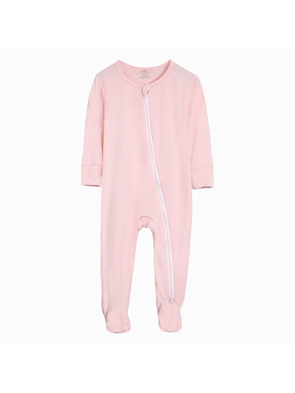 Newborn Girl Sleepers 3 6 12 18 24 Months Newborn Infant Baby Boys Girls Cotton Rompers Footed Pajamas Zipper Long Sleeve Sleeper,Pink,18-24 Months