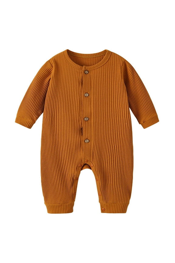 Newborn Girl Sleepers Ribbed Knit Spring Summer Cotton Home Wear Crawling Clothes Baby Clothing Hospital Outfit Khaki,6-12 Months