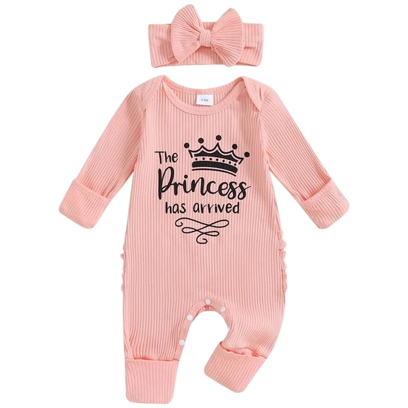 Splozh Newborn Hospital Outfit Boy Baby Outfit Romper Jumpsuit Cute Baptism Outfit with Headband Sleep and Play Romper Pink,NewBorn