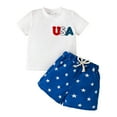 thumbnail image 1 of Splozh Newborn Infant Baby Boy 4th of July Little Boys Short Sleeve Shorts 4th of July Suit Fashion Independence Day Print Boy Suit White,18-24 Months, 1 of 8