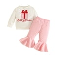 thumbnail image 1 of Splozh Newborn Infant Baby Girls Clothes Toddler Baby Girls Christmas Outfit Long Sleeve Embroidery Sweatshirt Gingham Flare Pants Two Piece Smocked Clothes Pink,2-3 Years, 1 of 6