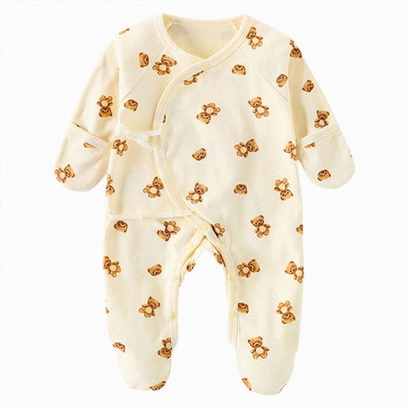 Splozh Newborn Outfits Baby Girl Footed Sleeper Gown with Mitten Cuffs Cotton Baby Footed Print Infant Play Baby Girl Romper,Yellow,Newborn