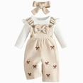 thumbnail image 1 of Splozh Newborn Photography Outfits Girl Newborn Baby Girl Clothes Infant Girl Outfits Long Sleeve Ruffle Romper Pants Headband Set,Beige,0-3 Months, 1 of 8