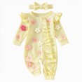 thumbnail image 1 of Splozh Newborn Photography Outfits Girl Newborn Baby Girl Fall Winter Outfits Clothes Knit Jumpsuit Ruffle Romper Newborn Outfit for Baby Girl, Yellow, 3-6 Months, 1 of 9