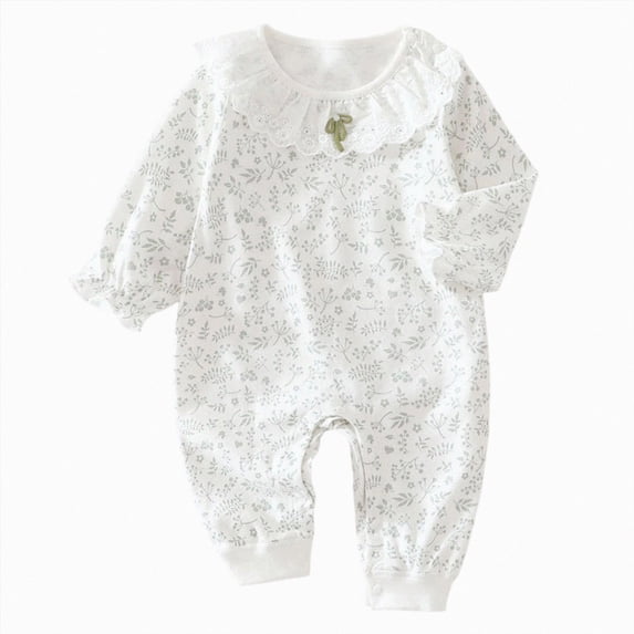 Splozh Newborn Pjs Baby Girl Baby Girl Romper 3 6 12 18 24 Months Long Sleeve Jumpsuit with Ruffle Floral Bow Decorations Infant Clothes,Light Gray,6-9 Months
