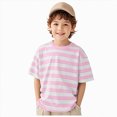 thumbnail image 1 of Splozh Newborn Tshirts Toddler Boys Shirts 1-14 Years Striped Soft Cotton Crewneck Short Sleeve Shirt Basic Tee Tops,Pink,9-10 Years, 1 of 4