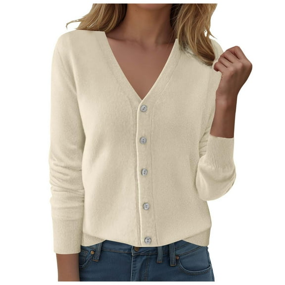 Splozh Oversized Button Down Shirts for Women Printed Casual Cardigan Long Sleeved Top Cardigan Jacket Top Beige,L