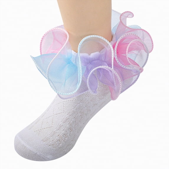 Splozh Pageant Socks Girls Fluffy Ruffle Socks Rainbow Ruffled Lace Dance Dressy Socks Baby/Toddler/Little Girls 5-8 Years,Pink