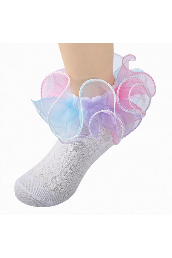 Pageant Socks Girls Fluffy Ruffle Socks Rainbow Ruffled Lace Dance Dressy Socks Baby/Toddler/Little Girls 5-8 Years,Pink