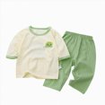 thumbnail image 1 of Splozh Pajama Set Girls and Boys Comfortable Breathable Long Sleeved Home Clothes Cute Cartoon Pattern Homewear Set,Green,3-4 Years, 1 of 3