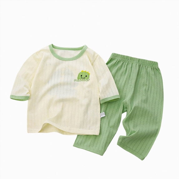 Splozh Pajama Set Girls and Boys Comfortable Breathable Long Sleeved Home Clothes Cute Cartoon Pattern Homewear Set,Green,3-4 Years