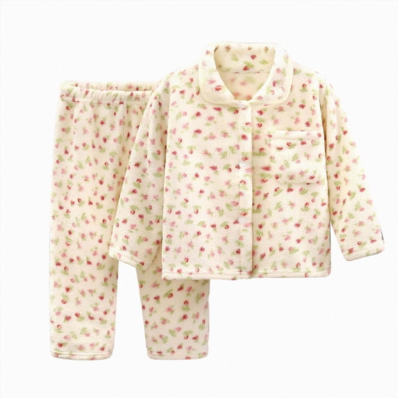 Splozh Pajama Set for Girls and Boys Comfortable Warm Homewear Set Baby Plush Long Sleepwear Casual Homewear,Pink,2-3 Years