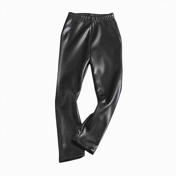 Splozh Pants for Girls Fashion Girls Faux Leather Pants Kids Winter Fleece Lined Leggings Fashion Stretchy Trousers,Black,18-24 Months