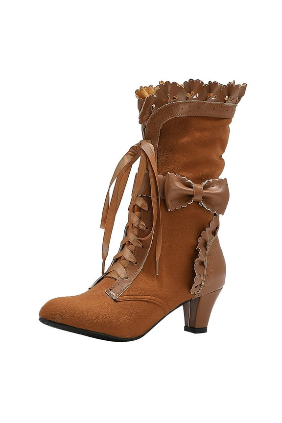 Platform Boots for Women Boots for Women Lace Up Mid Calf Boots Comfortable Chunky Block Heels Womens Brown,US 6.5