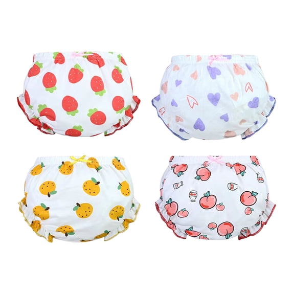 Splozh Potty Training Underwear for Girls Baby Girls Underpants Cute Print Underwear Cotton Ruffled Briefs Trunks 4PCS A,1-2 Years