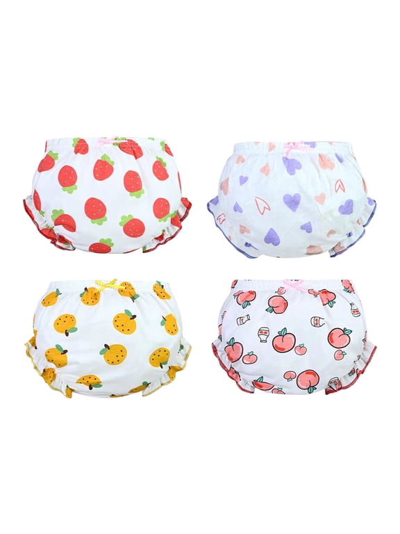 Potty Training Underwear for Girls Baby Girls Underpants Cute Print Underwear Cotton Ruffled Briefs Trunks 4PCS A,1-2 Years