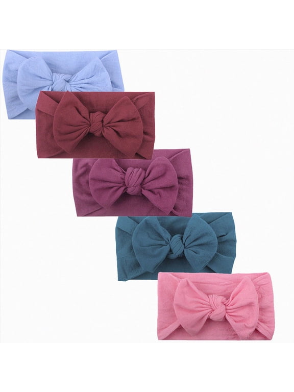Preemie Headband Bows Cute Bows Girls Baby Toddler Turban Solid Headband Hair Band Bow 5PCS Accessories Headwear,C,One Size
