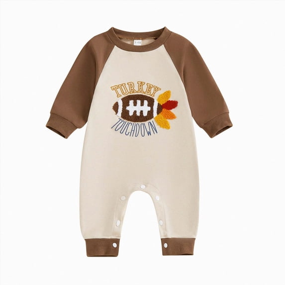 Splozh Preemie Sleepers Baby Boys Thanksgiving Bodysuit 0 3 6 12 18 Months Comfortable Long Sleeved Cute Turkey Embroidered Bodysuit,Beige,6-12 Months