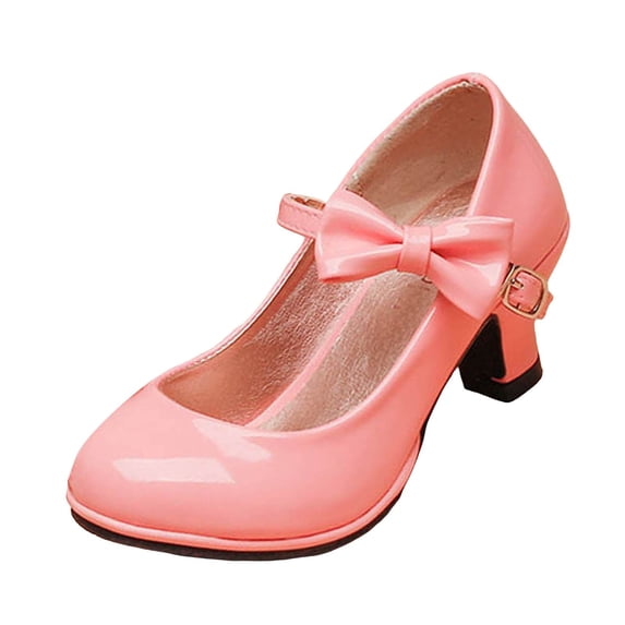 Splozh Princess Shoes High Heel Toddler Girls Leather High Heel Shoes Bowknot Girls Dress Shoes Pink,US 14.5