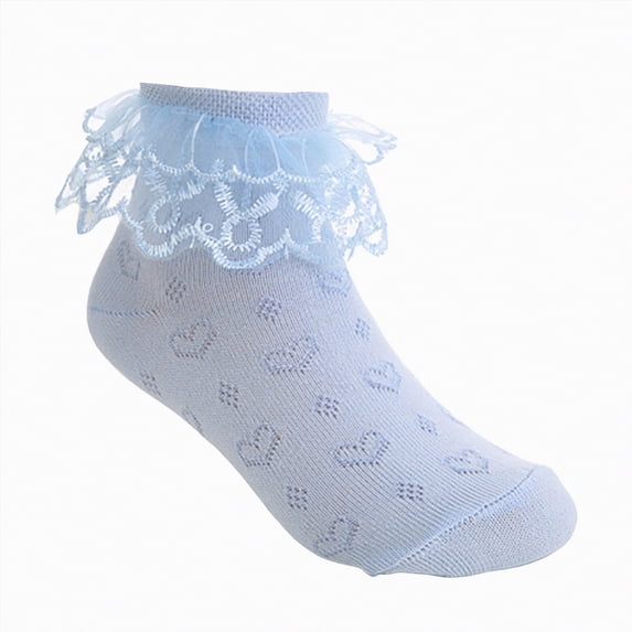 Splozh Ruffle Socks Baby Girl Ruffle Socks Toddler Girl Frilly Dress Socks Fold Double Lace Big Ruffles Church Fancy Sock Little Kids 6-8 Years,Blue